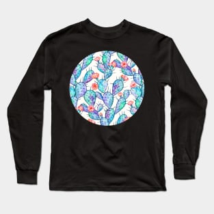 Rainbow Watercolor Cactus Pattern Long Sleeve T-Shirt